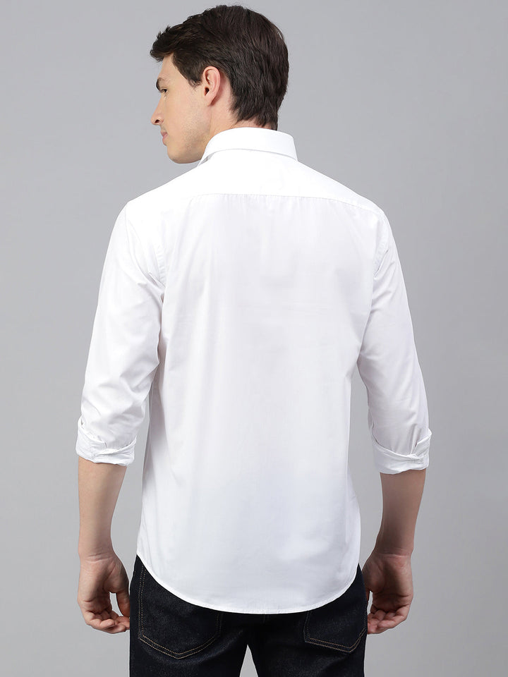 Men White Solid Spread Collar Formal Shirt