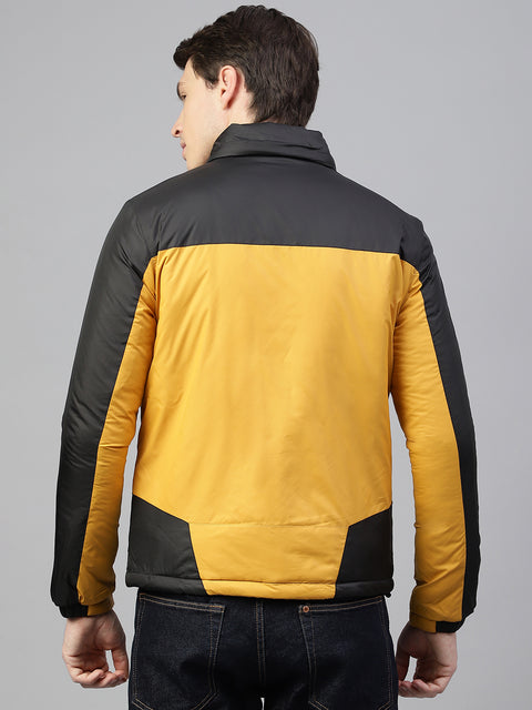 Men Black Ochre Regular Fit Solid Hoodie Casual Jacket