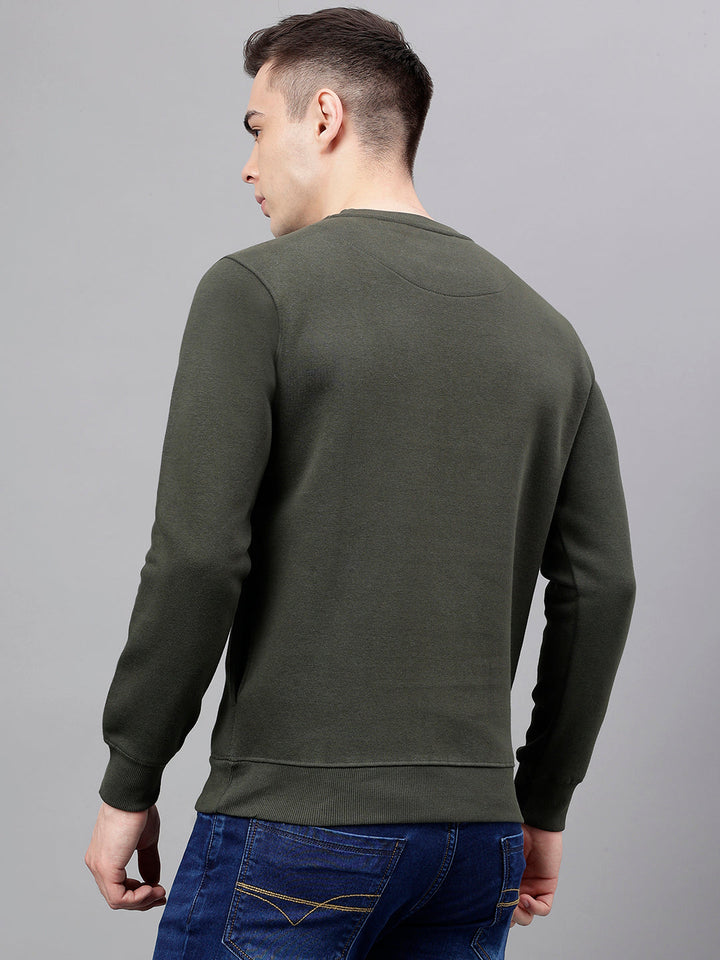 Men Olive Standard Fit Solid Sweat Shirt