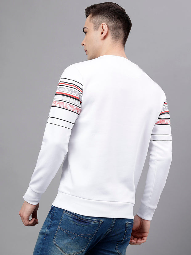Men White Standard Fit Striped Sweat Shirt