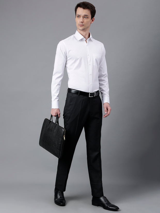Men Black Standard Fit Mid Rise Solid Formal Trouser