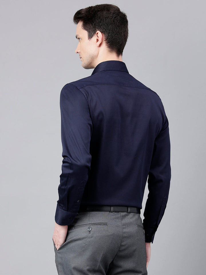 Men Navy Standard Fit Solid Club Wear Shirt