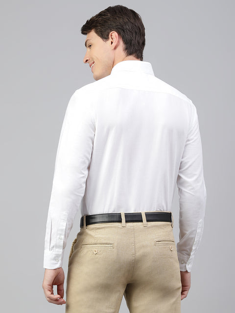 Men White Regular Fit Print Spread Collar Club Wear Shirt