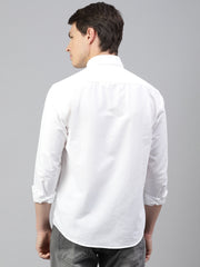 Men White Regular Fit Solid Spread Collar Casual Shirt