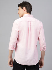 Men Baby Pink Regular Fit Solid Spread Collar Casual Shirt