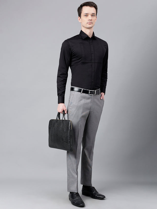 Men Dark Grey Standard Fit Mid Rise Solid Formal Trouser