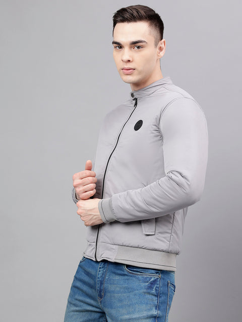 Men Grey Standard Fit Solid Reversible Jacket
