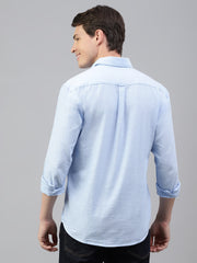 Men Sky Blue Regular Fit Solid Spread Collar Casual Shirt