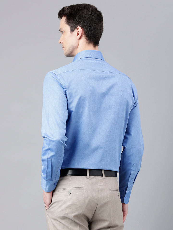 Men Mid Blue Regular Fit Solid Formal Shirt