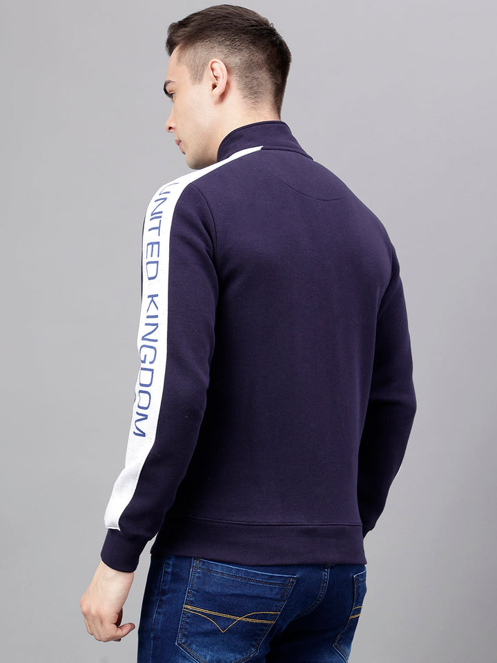 Men Navy Oatmeal Standard Fit Colourblocked Sweat Shirt