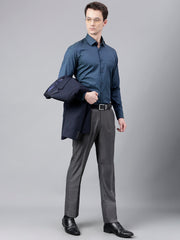 Men Smoke Grey Standard Fit Mid Rise Solid Formal Trouser
