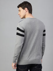 Men Grey Regular Fit Solid Crew Neck Casual Sweater