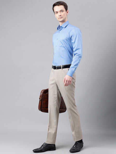 Men Beige Standard Fit Mid Rise Solid Formal Trouser
