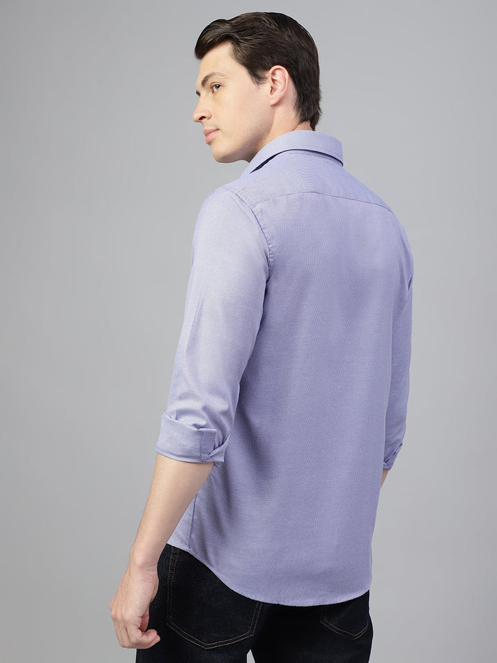 Men Blue Solid Spread Collar Formal Shirt