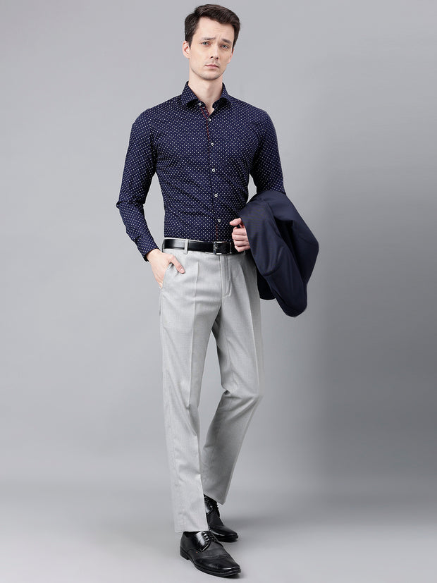 Men Light Grey Standard Fit Mid Rise Solid Formal Trouser