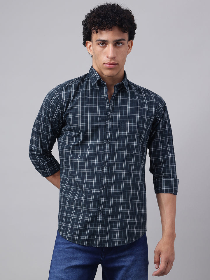 Men Navy Check Casual Shirt Cool Checks Easy Comfort