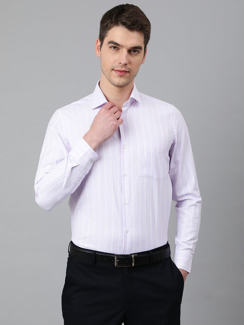 Men Lilac Regular Fit Striped Formal Shirt