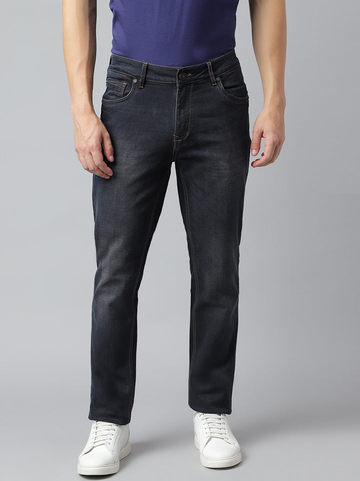 Men Dark Indigo Slim Fit Mid Rise Clean Look Stretchable Jeans