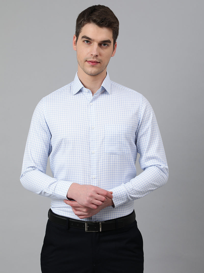 Men Sky Regular Fit Checkered Formal Shirt