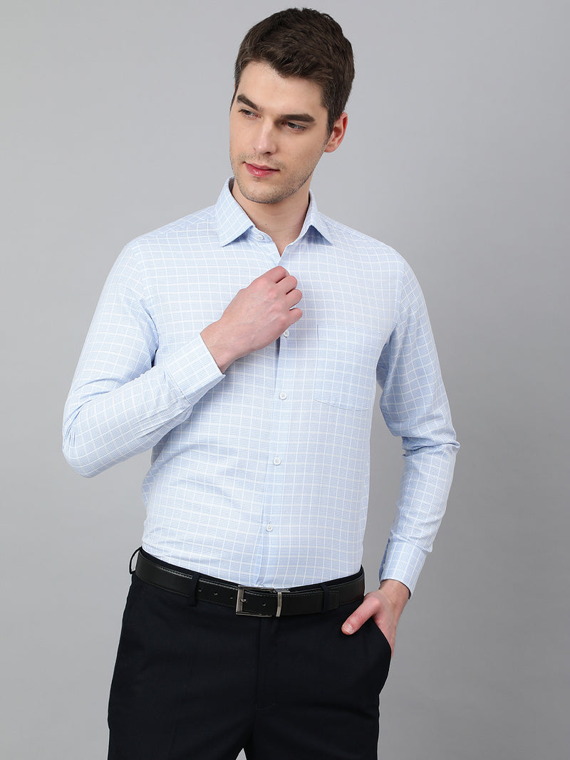 Men Sky Regular Fit Checkered Formal Shirt