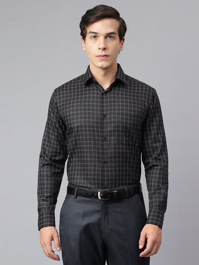 Men Black Regular Fit Checkered Formal Shirt