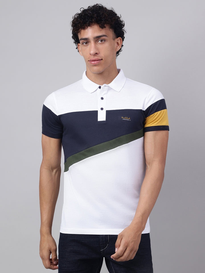 Men White Regular Fit Polo Neck t-shirt