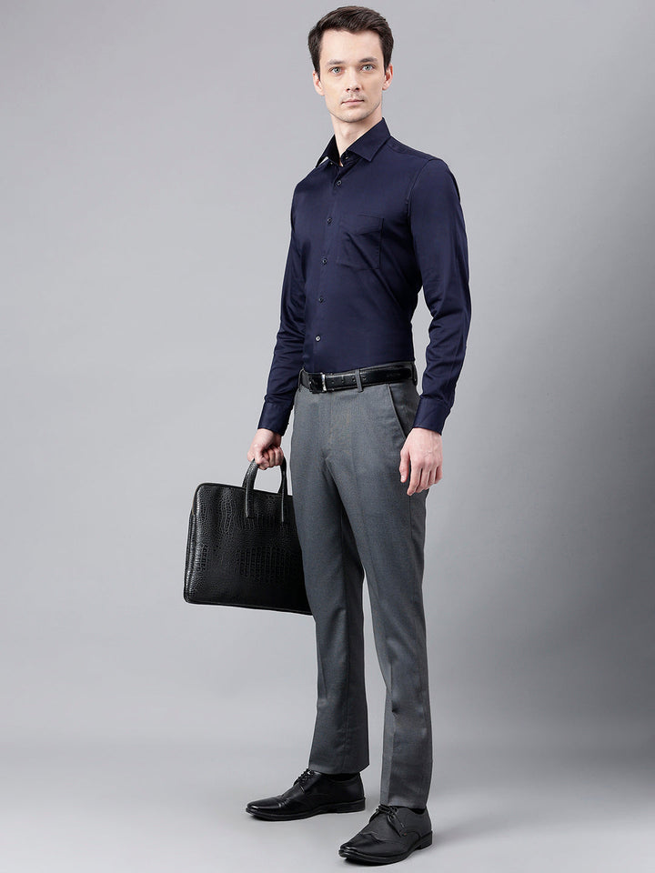 Men Navy Standard Fit Solid Club Wear Shirt