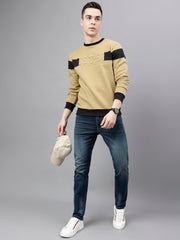 Men Khaki Standard Fit Colourblocked Sweat Shirt