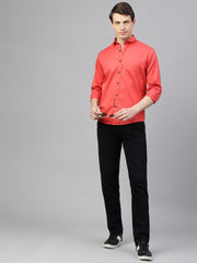 Men Red Regular Fit Print Spread Collar Casual Shirt
