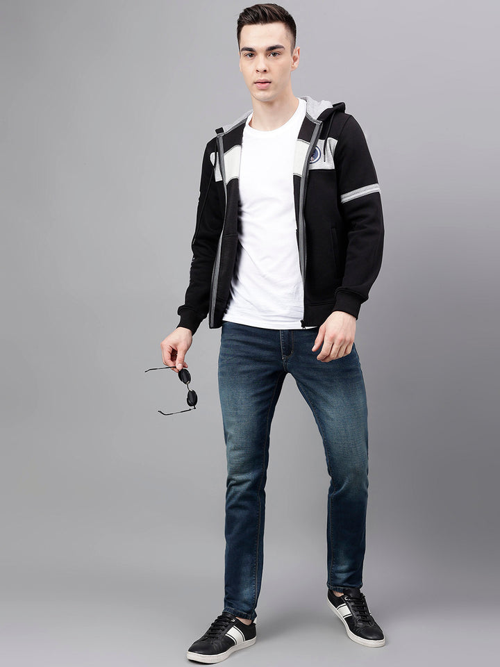Men Black Standard Fit Colourblocked Sweat Shirt
