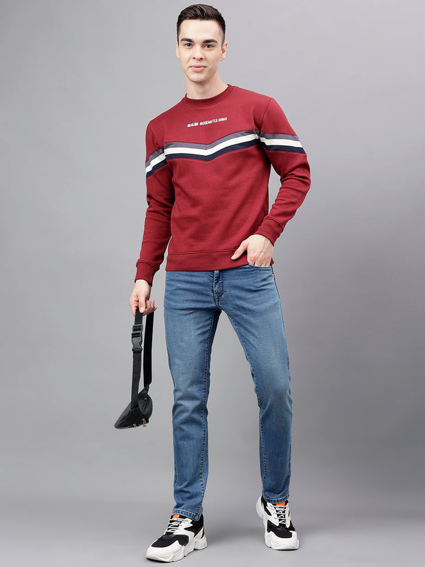 Men Maroon Standard Fit Colourblocked Sweat Shirt