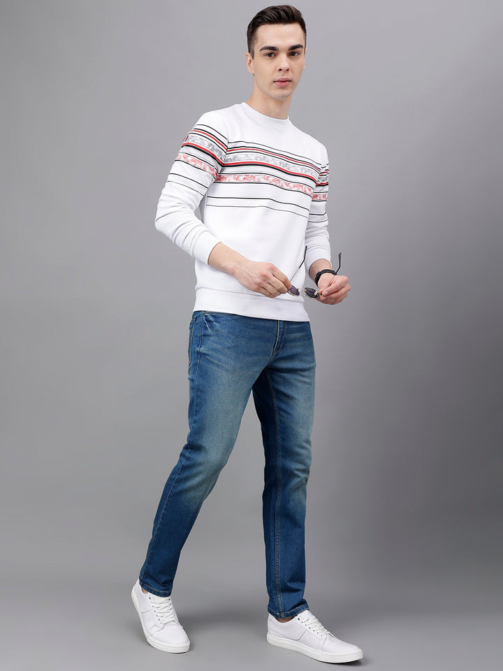 Men White Standard Fit Striped Sweat Shirt