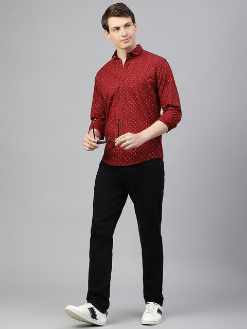 Men Maroon Regular Fit Print Spread Collar Casual Shirt