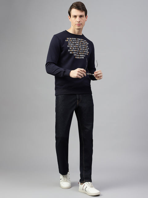 Men Navy Regular Fit Solid Crew Neck Casual Sweat Shirt