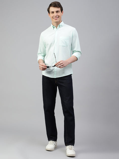 Men Mint Regular Fit Solid Spread Collar Casual Shirt