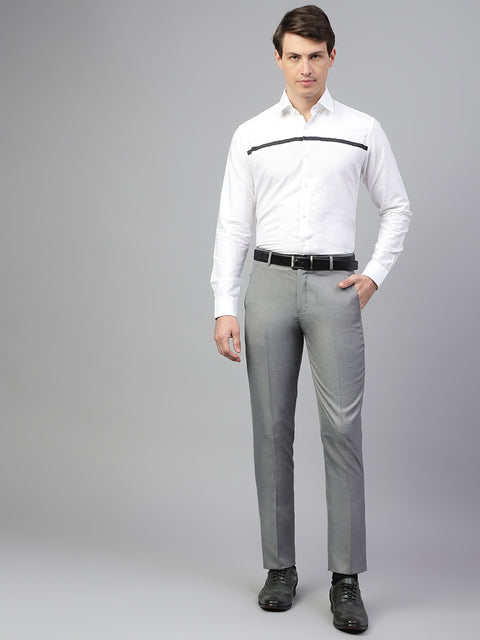 Men Grey Regular Fit Solid Mid Rise Formal Trouser