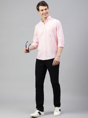 Men Baby Pink Regular Fit Solid Spread Collar Casual Shirt