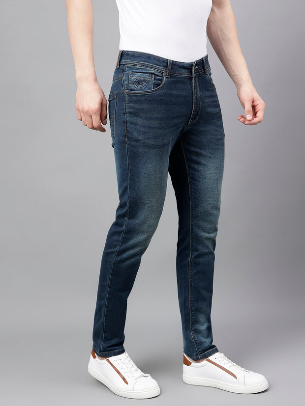 Men Indigo Tint Slim Fit Washed Mid Rise Stretchable Jeans