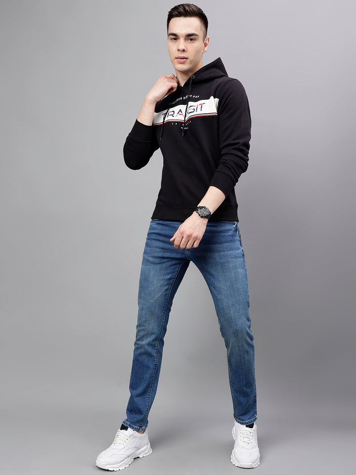Men Black Standard Fit Solid Sweat Shirt