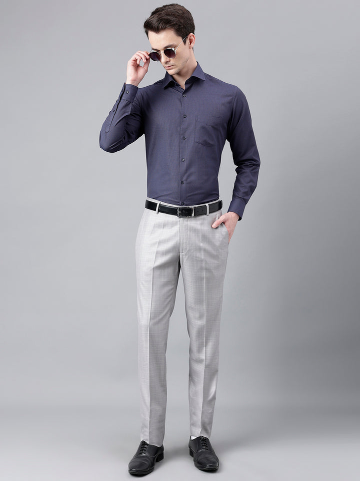 Men Blue Regular Fit Textured Formal Shirt