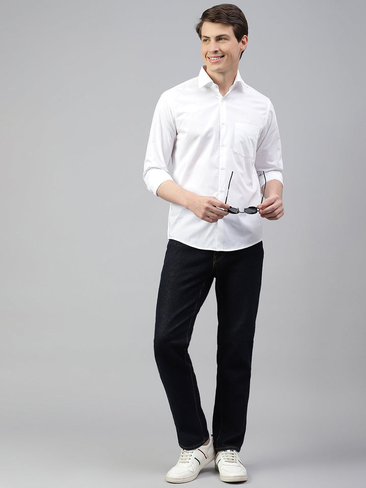 Men White Solid Spread Collar Formal Shirt