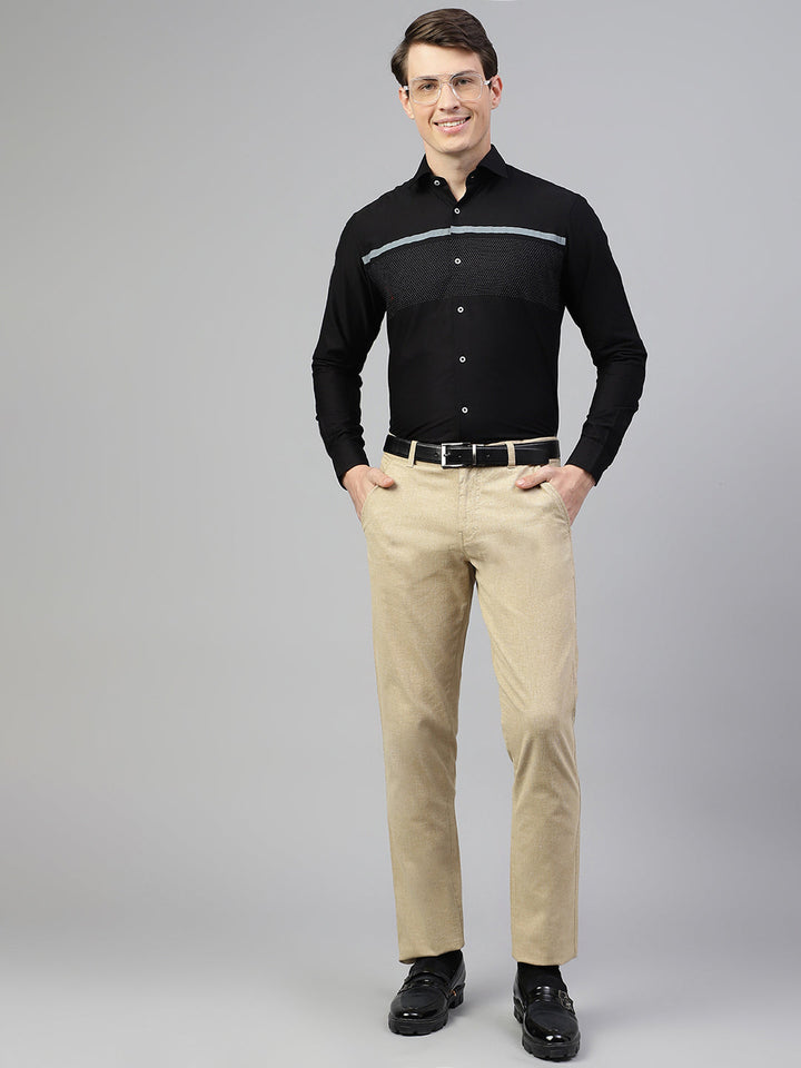 Men Black Regular Fit Print Spread Collar Club Wear Shirt