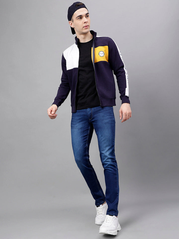 Men Navy Oatmeal Standard Fit Colourblocked Sweat Shirt