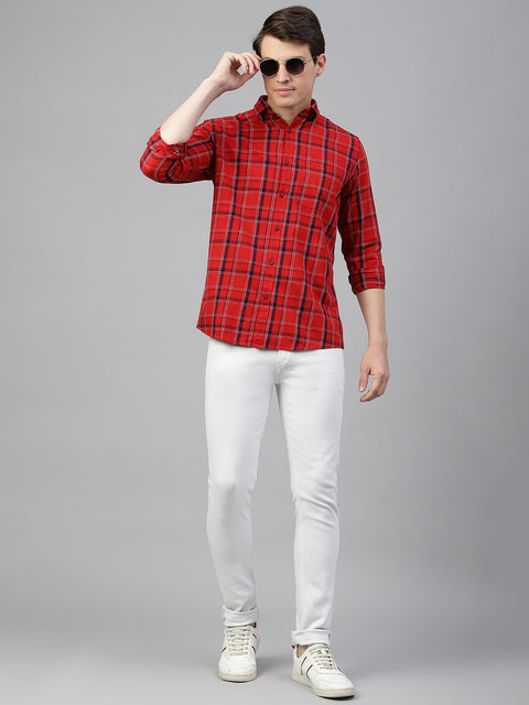 Men Red Regular Fit Checkered Spread Collar Casual Shirt