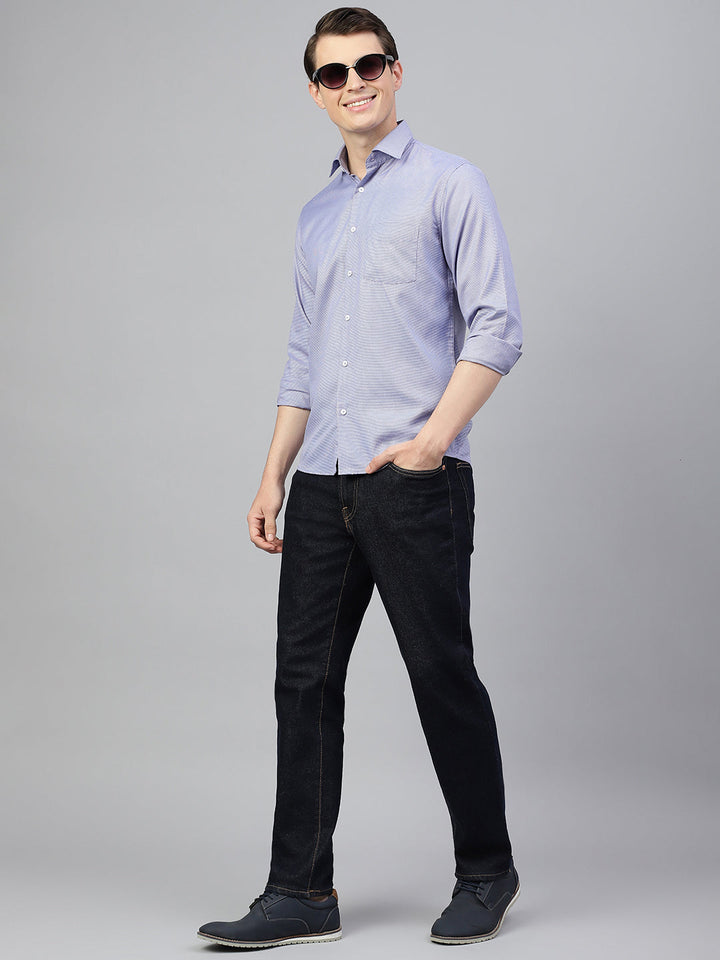 Men Blue Solid Spread Collar Formal Shirt
