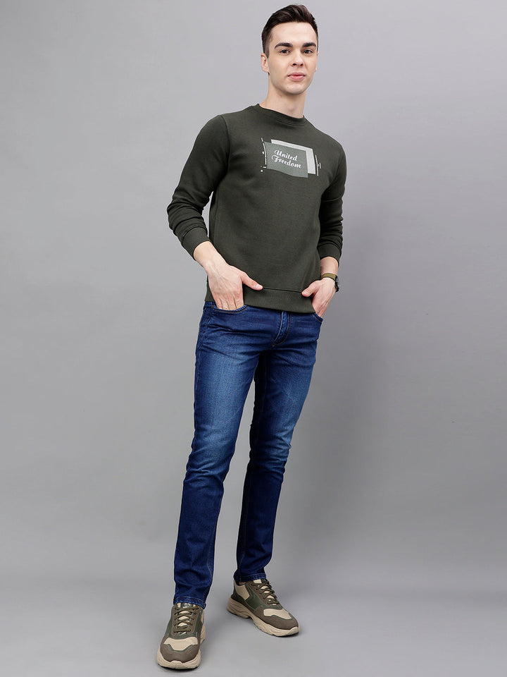 Men Olive Standard Fit Solid Sweat Shirt