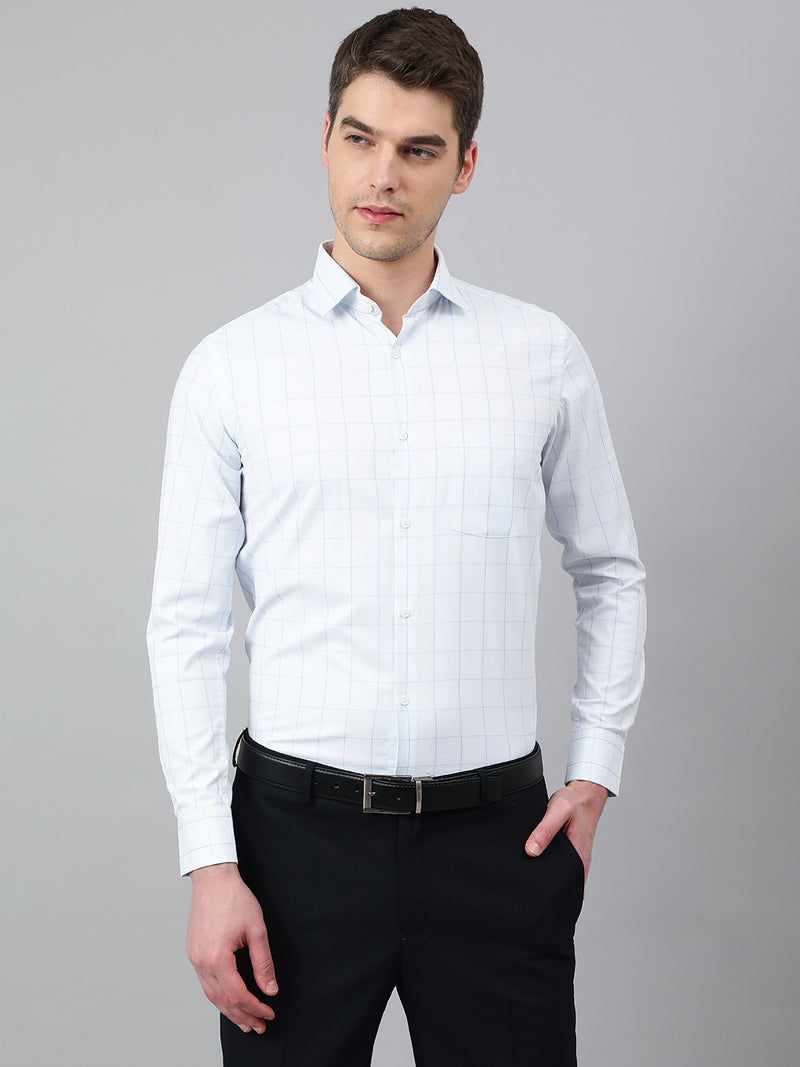 Men Sky Regular Fit Checkered Formal Shirt