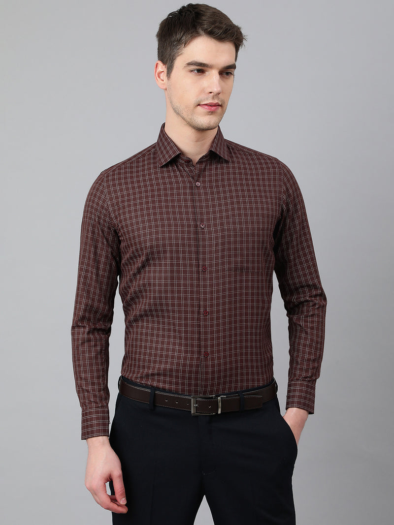 Men Coffee Regular Fit Checkered Formal Shirt