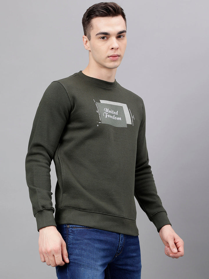 Men Olive Standard Fit Solid Sweat Shirt