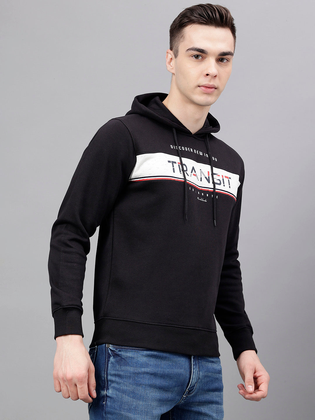 Men Black Standard Fit Solid Sweat Shirt
